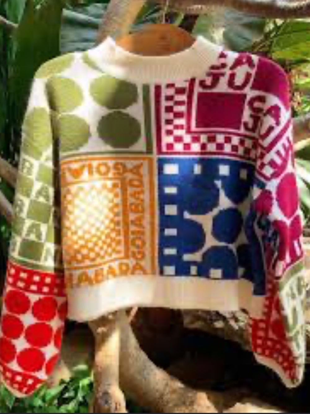 FARM Rio Multicolor Patchwork Crewneck Sweater - Green Blue Pink Orange Cream - Picture 14 of 14